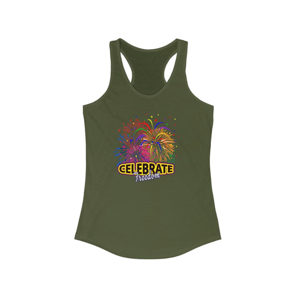 4th of July Celebrate Freedom 3 - Women's Ideal Racerback Tank,  Next Level,  60/40 cotton and polyester, light fabric - 3.9 oz - BenchmarkSpecialAwardsCo