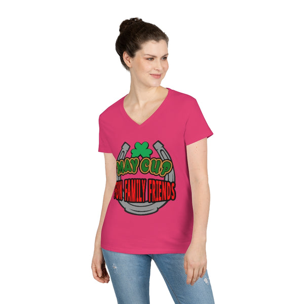May Cup fun family - 2   Ladies' V-Neck T-Shirt, Gildan, 100% cotton, Medium fabric, 5.3 oz, Semi-Fitted - BenchmarkSpecialAwardsCo