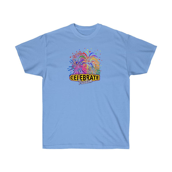 4th of July Celebrate Freedom 1 - Adult, Unisex, Ultra Cotton, 6oz. GildanTee - BenchmarkSpecialAwardsCo
