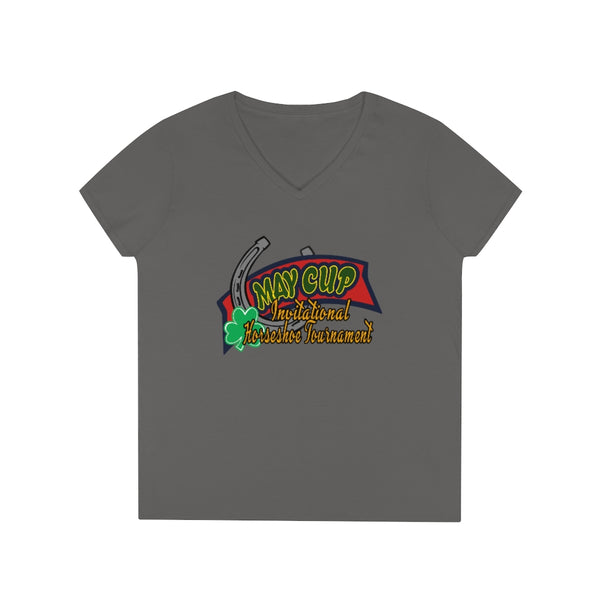 May Cup banner logo - 2   Ladies' V-Neck T-Shirt, Gildan, 100% cotton, Medium fabric, 5.3 oz, Semi-Fitted - BenchmarkSpecialAwardsCo