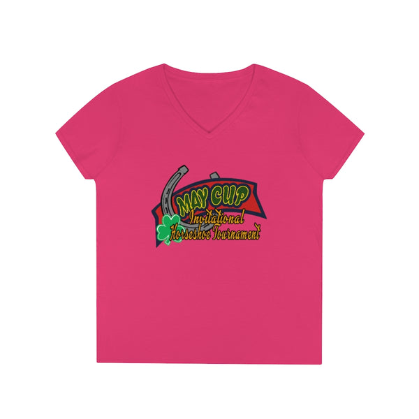 May Cup banner logo - 2   Ladies' V-Neck T-Shirt, Gildan, 100% cotton, Medium fabric, 5.3 oz, Semi-Fitted - BenchmarkSpecialAwardsCo