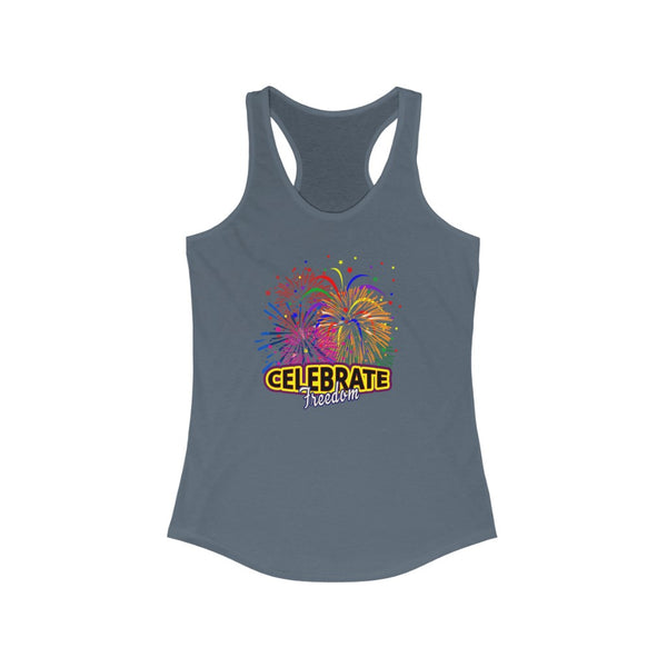 4th of July Celebrate Freedom 3 - Women's Ideal Racerback Tank,  Next Level,  60/40 cotton and polyester, light fabric - 3.9 oz - BenchmarkSpecialAwardsCo