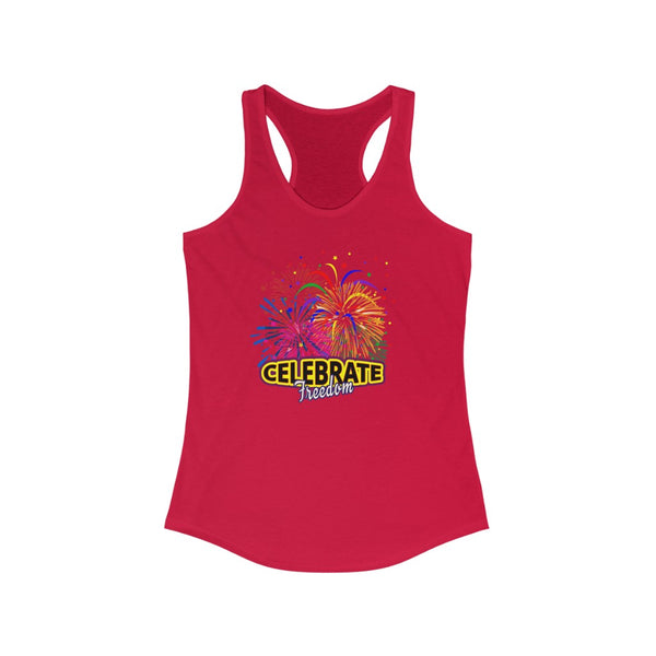 4th of July Celebrate Freedom 3 - Women's Ideal Racerback Tank,  Next Level,  60/40 cotton and polyester, light fabric - 3.9 oz - BenchmarkSpecialAwardsCo