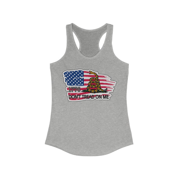 4th of July Dont Tread on Me  3 - Women's Ideal Racerback Tank,  Next Level,  60/40 cotton and polyester, light fabric - 3.9 oz - BenchmarkSpecialAwardsCo