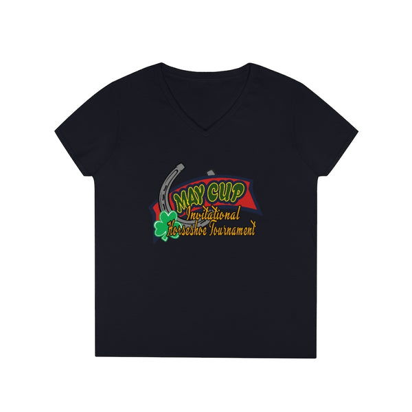 May Cup banner logo - 2   Ladies' V-Neck T-Shirt, Gildan, 100% cotton, Medium fabric, 5.3 oz, Semi-Fitted - BenchmarkSpecialAwardsCo
