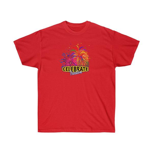 4th of July Celebrate Freedom 1 - Adult, Unisex, Ultra Cotton, 6oz. GildanTee - BenchmarkSpecialAwardsCo