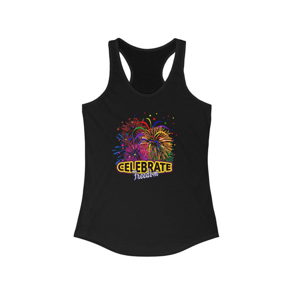 4th of July Celebrate Freedom 3 - Women's Ideal Racerback Tank,  Next Level,  60/40 cotton and polyester, light fabric - 3.9 oz - BenchmarkSpecialAwardsCo