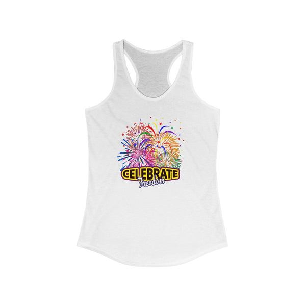 4th of July Celebrate Freedom 3 - Women's Ideal Racerback Tank,  Next Level,  60/40 cotton and polyester, light fabric - 3.9 oz - BenchmarkSpecialAwardsCo