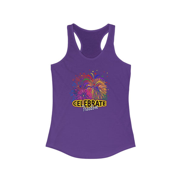 4th of July Celebrate Freedom 3 - Women's Ideal Racerback Tank,  Next Level,  60/40 cotton and polyester, light fabric - 3.9 oz - BenchmarkSpecialAwardsCo