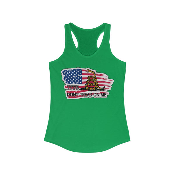 4th of July Dont Tread on Me  3 - Women's Ideal Racerback Tank,  Next Level,  60/40 cotton and polyester, light fabric - 3.9 oz - BenchmarkSpecialAwardsCo