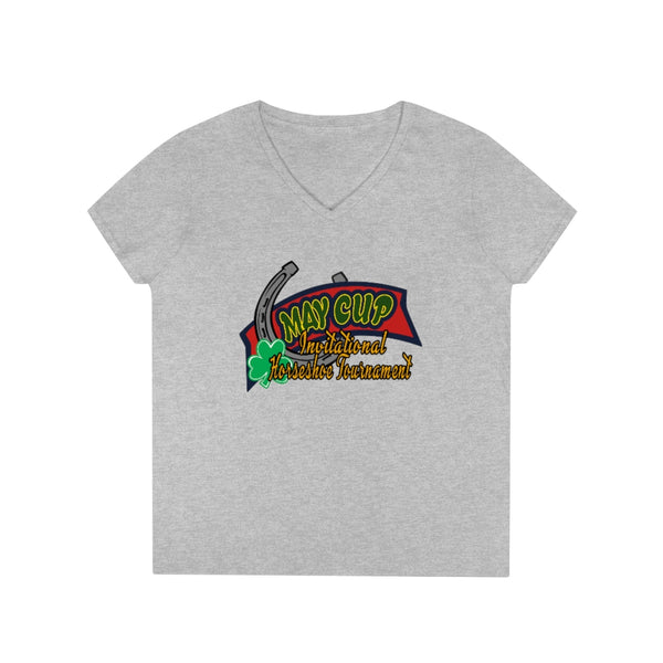May Cup banner logo - 2   Ladies' V-Neck T-Shirt, Gildan, 100% cotton, Medium fabric, 5.3 oz, Semi-Fitted - BenchmarkSpecialAwardsCo