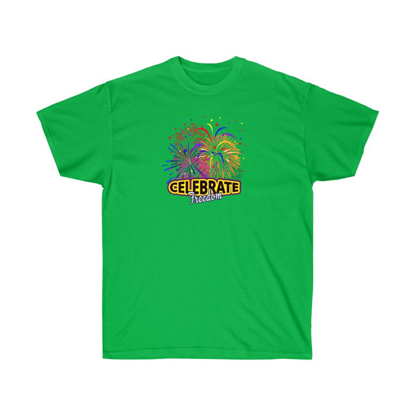 4th of July Celebrate Freedom 1 - Adult, Unisex, Ultra Cotton, 6oz. GildanTee - BenchmarkSpecialAwardsCo