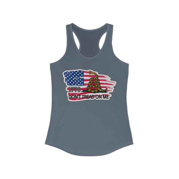 4th of July Dont Tread on Me  3 - Women's Ideal Racerback Tank,  Next Level,  60/40 cotton and polyester, light fabric - 3.9 oz - BenchmarkSpecialAwardsCo