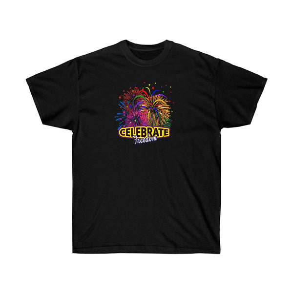 4th of July Celebrate Freedom 1 - Adult, Unisex, Ultra Cotton, 6oz. GildanTee - BenchmarkSpecialAwardsCo