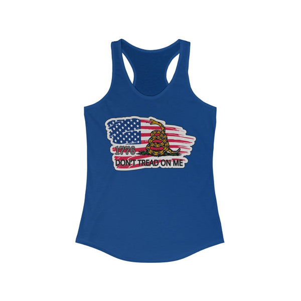 4th of July Dont Tread on Me  3 - Women's Ideal Racerback Tank,  Next Level,  60/40 cotton and polyester, light fabric - 3.9 oz - BenchmarkSpecialAwardsCo