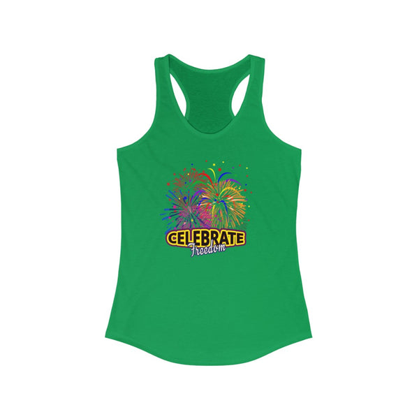 4th of July Celebrate Freedom 3 - Women's Ideal Racerback Tank,  Next Level,  60/40 cotton and polyester, light fabric - 3.9 oz - BenchmarkSpecialAwardsCo