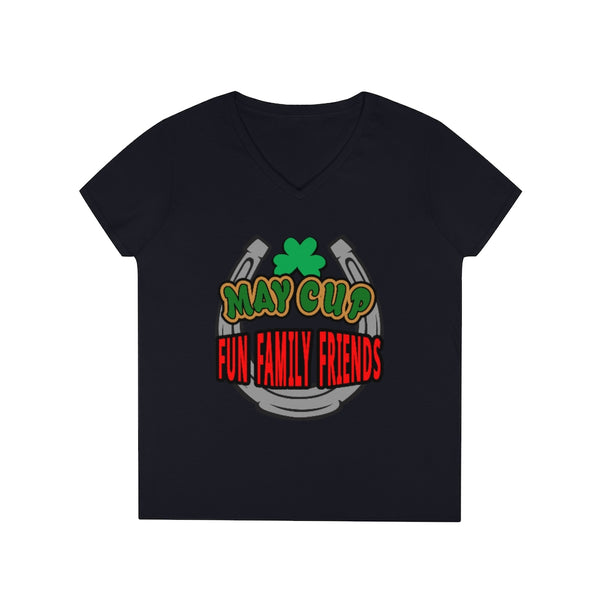 May Cup fun family - 2   Ladies' V-Neck T-Shirt, Gildan, 100% cotton, Medium fabric, 5.3 oz, Semi-Fitted - BenchmarkSpecialAwardsCo