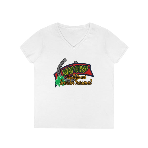 May Cup banner logo - 2   Ladies' V-Neck T-Shirt, Gildan, 100% cotton, Medium fabric, 5.3 oz, Semi-Fitted - BenchmarkSpecialAwardsCo