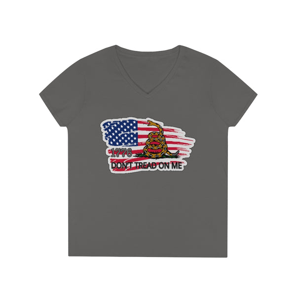 4th of July Dont tread on Me 2 - Ladies' V-Neck T-Shirt, Gildan, 100% cotton, Medium fabric, 5.3 oz, Semi-Fitted - BenchmarkSpecialAwardsCo