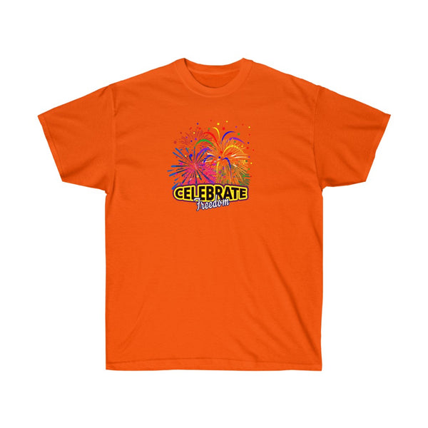 4th of July Celebrate Freedom 1 - Adult, Unisex, Ultra Cotton, 6oz. GildanTee - BenchmarkSpecialAwardsCo