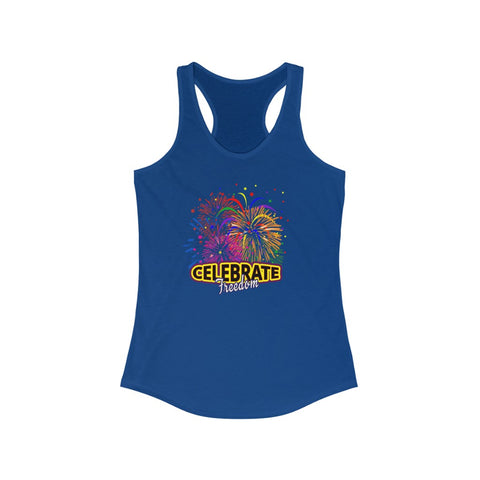 4th of July Celebrate Freedom 3 - Women's Ideal Racerback Tank,  Next Level,  60/40 cotton and polyester, light fabric - 3.9 oz - BenchmarkSpecialAwardsCo