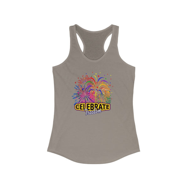 4th of July Celebrate Freedom 3 - Women's Ideal Racerback Tank,  Next Level,  60/40 cotton and polyester, light fabric - 3.9 oz - BenchmarkSpecialAwardsCo