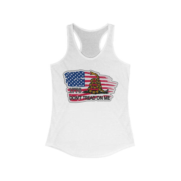 4th of July Dont Tread on Me  3 - Women's Ideal Racerback Tank,  Next Level,  60/40 cotton and polyester, light fabric - 3.9 oz - BenchmarkSpecialAwardsCo